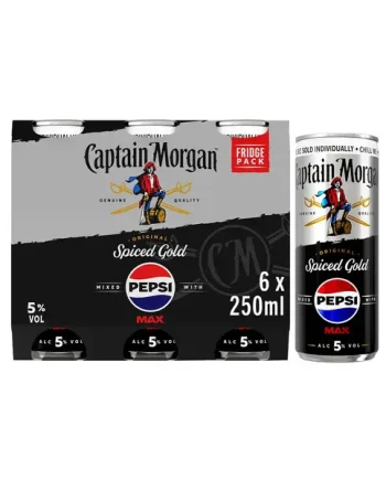 Captain Morgan Spiced & Pepsi Max Premixed Cocktail Can Multipack, 6 x 250 ml