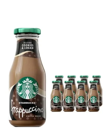 Starbucks Frappuccino Cookies & Cream Flavoured Milk Glass Bottle Iced Coffee Multipack, 8 x 250 ml