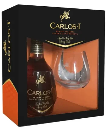 Carlos I Brandy De jerez Solera Gran Reserva Gift Pack with Glass, 1 L