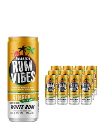Jamaica Rum Vibes Ginger with Lime & White Rum Premixed Drink, 12 x 250 ml