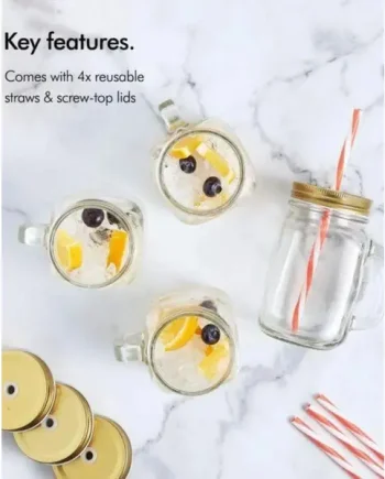 VonShef 4 Piece Glass Mason Jar Set