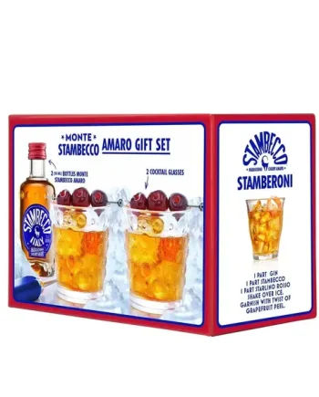 Stambecco Maraschino Amaro Liqueur With 2 Cocktail Glasses, 5 cl