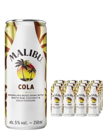 Malibu Coconut Rum & Cola Pre-Mixed Can Multipack, 12 x 250 ml