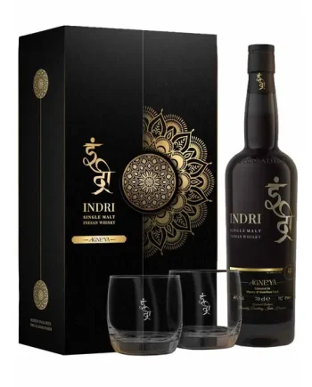 Indri Agneya Single Malt Peated Indian Whisky Gift Set, 70cl