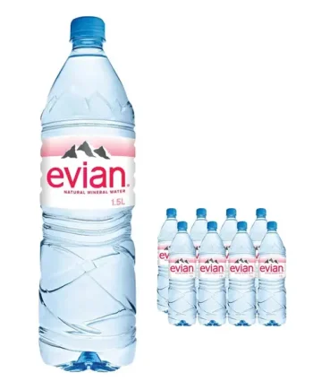 Evian Natural Spring Water Plastic Bottle Multipack, 8 x 1.5 L